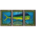 Mahi-mahi, Dorado, Dolfinfish, METAL Triptych, Optional Rustic Wood Frame, Sport Fishing, Wall Art, Ocean, Nautical