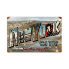 New York Postcard, Home and Garden, Vintage Metal Sign, 18 X 12 Inches