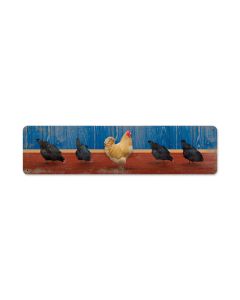 Five Chickens, Home and Garden, Metal Sign, 20 X 5 Inches