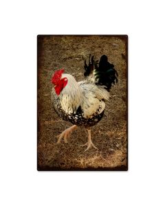 Rooster, Home and Garden, Metal Sign, 24 X 36 Inches
