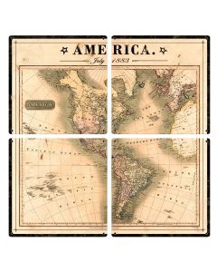 Vintage Antique America Map, July 1883, 4 Piece METAL Sign, Wall Decor, Wall Art, North America, South America