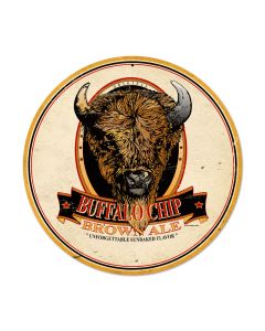 Buffalo Chip Brown Ale, Food and Drink, Round Metal Sign, 14 X 14 Inches