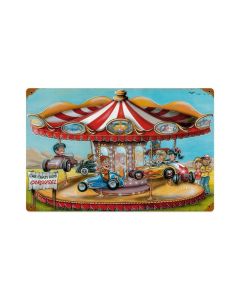 Crazy Kids Carousel, Automotive, Vintage Metal Sign, 18 X 12 Inches
