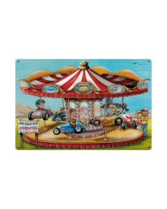 Crazy Kids Carousel, Automotive, Vintage Metal Sign, 36 X 24 Inches