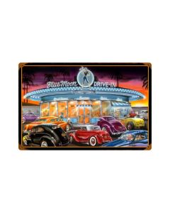 Blue Moon Drive In, Automotive, Vintage Metal Sign, 18 X 12 Inches