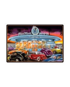Blue Moon Drive In, Automotive, Metal Sign, 36 X 24 Inches