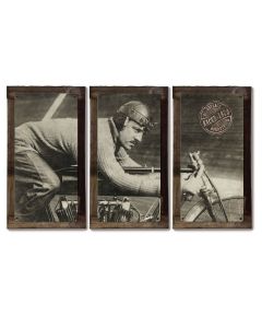 Board Track Racer, Vintage Motorcycle, METAL, Triptych, 3 Panel, On American Steel, Optional Barn Wood Frame, Wall Decor, Wall Art, 54"x36"
