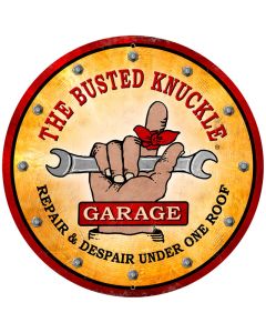 Busted Knuckle Garage, Automotive, Round Metal Sign, 28 X 28 Inches