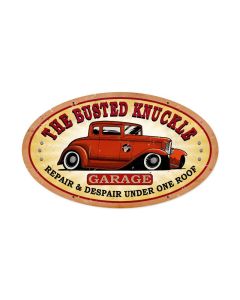 Busted Knuckle Garage, Automotive, Oval Metal Sign, 24 X 14 Inches