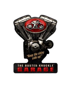 Busted Knuckle Garage, Automotive, V-Twin Metal Sign, 14 X 19 Inches