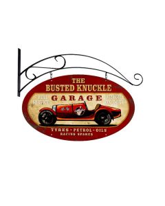 Old Race Car, Automotive, Double Sided Oval Metal Sign with Wall Mount, 24 X 14 Inches