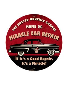 Miracle Car Repair, Automotive, Round Metal Sign, 28 X 28 Inches