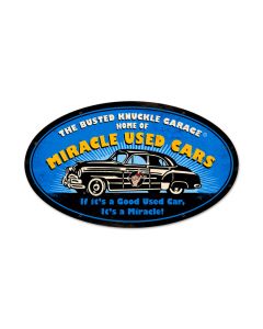 Miracle Used Cars, Automotive, Oval Metal Sign, 24 X 14 Inches