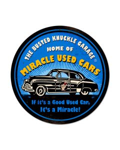 Miracle Used Cars, Automotive, Round Metal Sign, 14 X 14 Inches
