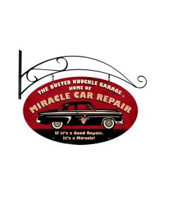 Miracle Car Repair, Automotive, Double Sided Oval Metal Sign with Wall Mount, 24 X 14 Inches