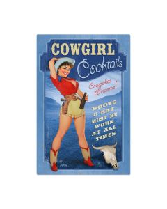 Cowgirl Cocktails, Pinup Girls, Metal Sign, 36 X 24 Inches
