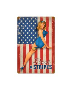 Stars and Stripes, Pinup Girls, Vintage Metal Sign, 12 X 18 Inches