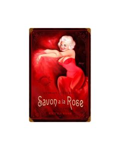 Savon Rose, Pinup Girls, Vintage Metal Sign, 12 X 18 Inches