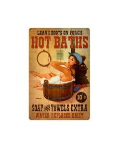 Hot Baths, Pinup Girls, Metal Sign, 12 X 18 Inches