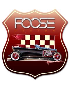 Foose Dragster Red, Featured Artists/Chip Foose Signs, SATIN SHIELD METAL SIGN , 15 X 15 Inches
