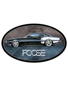 68 Black and White Sports Car, Featured Artists/Chip Foose Signs, Oval, 24 X 14 Inches