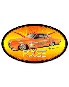 Orange With Flames Car, Featured Artists/Chip Foose Signs, Oval, 24 X 14 Inches