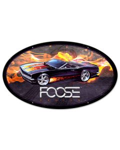 68 Black With Flames Car, Featured Artists/Chip Foose Signs, Oval, 24 X 14 Inches