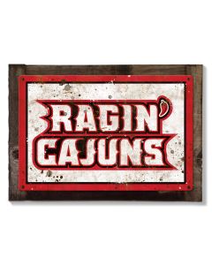 Ragin Cajuns Wall Art, NCAA Rustic Metal Sign, Optional Rustic Wood Frame, College Teams, Mascots, and Sports