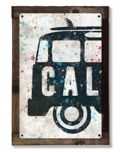 VW Bus Wall Art California, Triptych METAL Sign, Optional Rustic Wood Frame