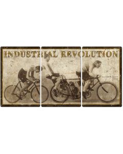 Industrial Revolution Wall Art, Orient Tandem Motorcycle, Triptych METAL Sign