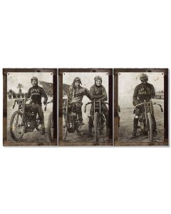 Harley Davidson Wall Art, Wrecking Crew, Vintage Photo, Triptych METAL Sign, Optional Reclaimed Barn Wood Frame