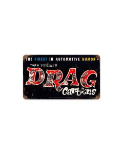 Drag Cartoons Logo, Automotive, Vintage Metal Sign, 8 X 14 Inches