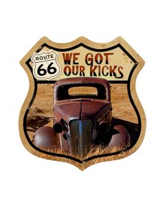 Route 66 Rusty, Automotive, Shield Metal Sign, 15 X 15 Inches