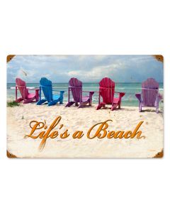Beach Chairs, Home and Garden, Vintage Metal Sign, 18 X 12 Inches