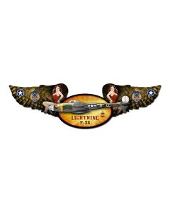 Lightning, Aviation, Winged Oval Metal Sign, 10 X 35 Inches