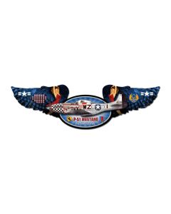 Mustang, Aviation, Winged Oval Metal Sign, 10 X 35 Inches