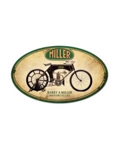Miller Motorcycles, Motorcycle, Oval Metal Sign, 24 X 14 Inches