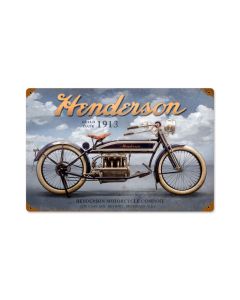 Henderson Clouds, Motorcycle, Vintage Metal Sign, 18 X 12 Inches