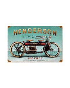 Henderson First, Motorcycle, Vintage Metal Sign, 18 X 12 Inches