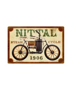 Nittal Steam Cycle, Motorcycle, Vintage Metal Sign, 18 X 12 Inches