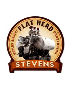 Flat Head Engine, Motorcycle, Round Banner Metal Sign, 15 X 16 Inches