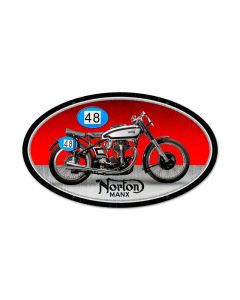 Norton Manx, Motorcycle, Oval Metal Sign, 24 X 14 Inches