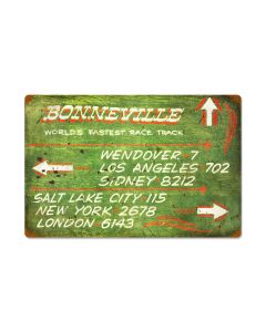 Bonneville Green Distance Sign, Automotive, Vintage Metal Sign, 24 X 16 Inches