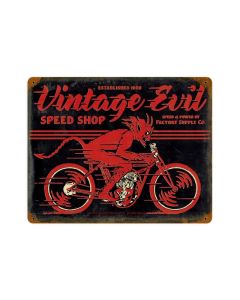 Vintage Evil, Motorcycle, Vintage Metal Sign, 15 X 12 Inches