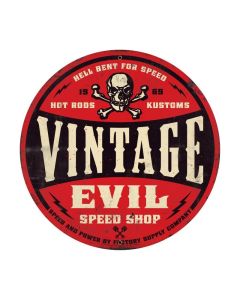 Vintage Evil red skull 28ƒ?, Automotive, Round Metal Sign, 28 X 28 Inches