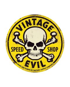 Vintage Evil yellow skull 28ƒ?, Automotive, Round Metal Sign, 28 X 28 Inches