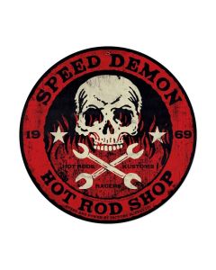Speed Demon red skull 14ƒ?, Automotive, Round Metal Sign, 14 X 14 Inches
