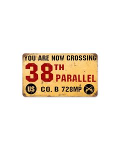 38th Parallel, Allied Military, Vintage Metal Sign, 8 X 14 Inches
