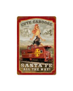 Sante Fe Caboose, Pinup Girls, Vintage Metal Sign, 18 X 12 Inches
