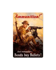 Ammunition, Allied Military, Vintage Metal Sign, 18 X 12 Inches